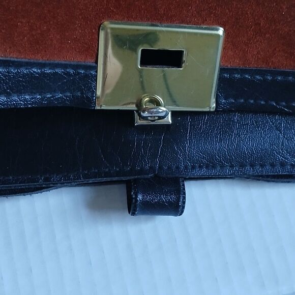 Rare Vintage Ring Shoulder Bag Suede Vinyl Adjustable Strap Brown Black - Picture 4 of 16